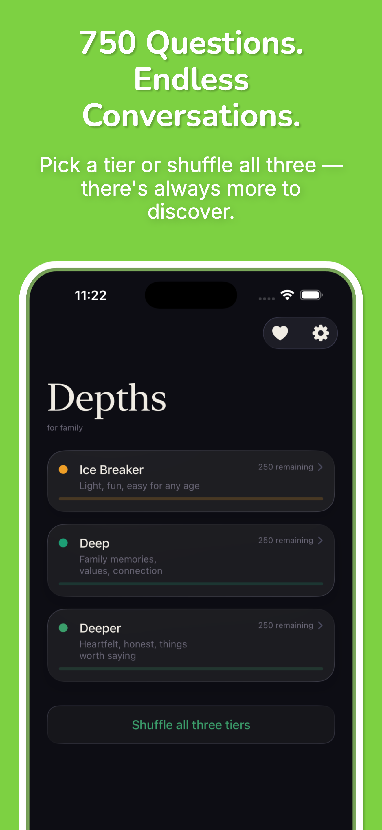 Depths: Family in-app screen