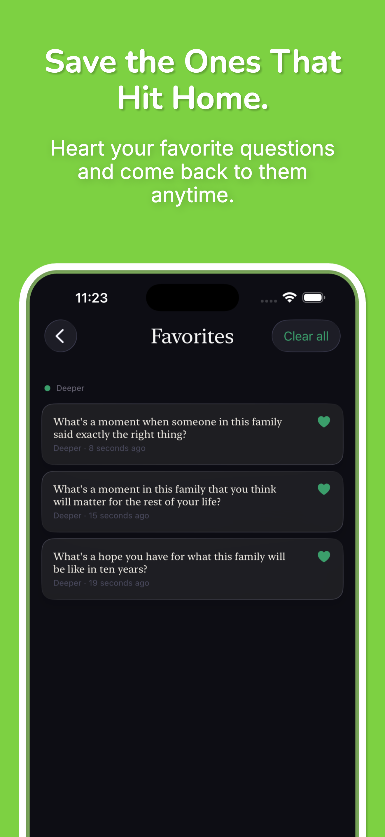 Depths: Family in-app screen