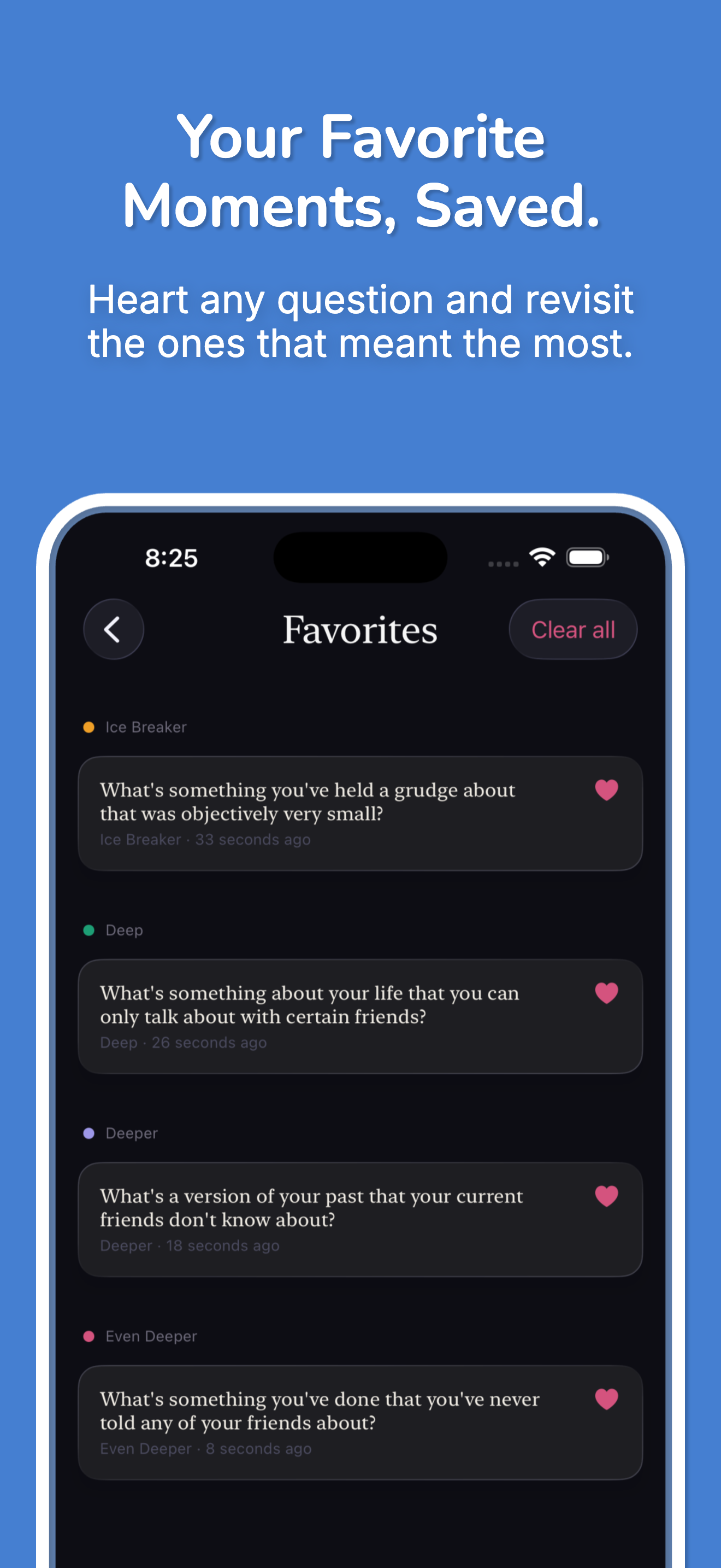Depths: Friends in-app screen