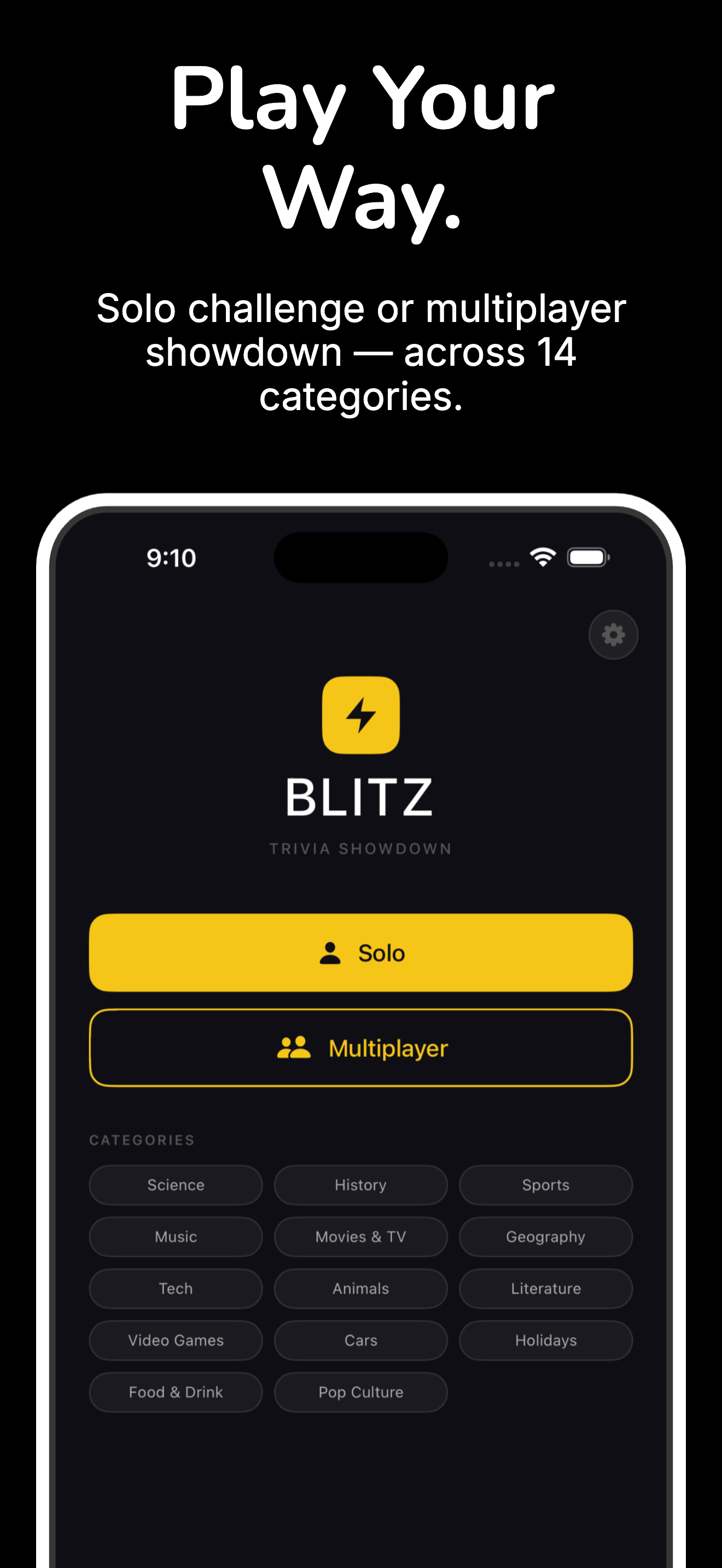 Blitz mode selection with 14 categories